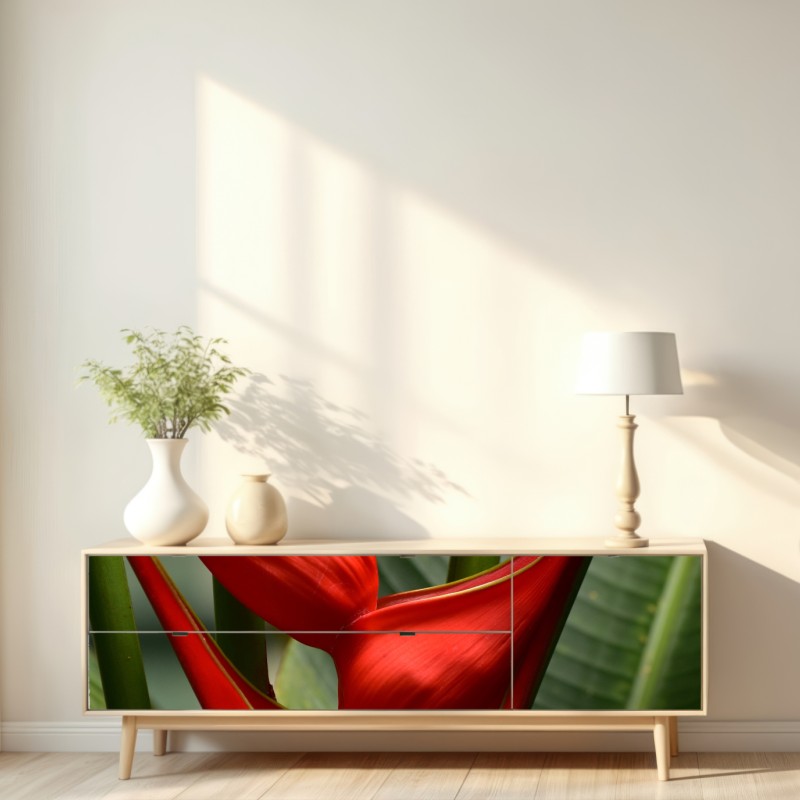 Repositionierbarer Aufkleber leuchtende rote heliconia blüte – Wallnifity® Repositionierbarer Aufkleber leuchtende rote heliconia blüte – Wallnifity®