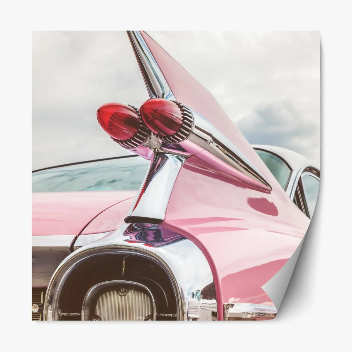 Repositionierbarer Aufkleber rosa retro klassisches auto heckflosse – Wallnifity® Repositionierbarer Aufkleber rosa retro klassisches auto heckflosse – Wallnifity®