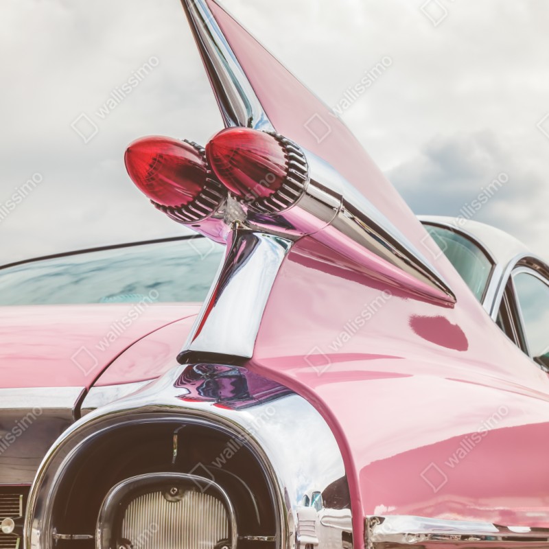Repositionierbarer Aufkleber rosa retro klassisches auto heckflosse – Wallnifity® Repositionierbarer Aufkleber rosa retro klassisches auto heckflosse – Wallnifity®