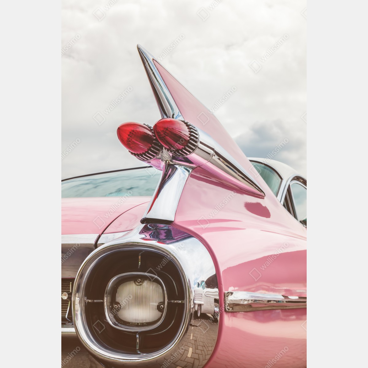 Repositionierbarer Aufkleber rosa retro klassisches auto heckflosse – Wallnifity® Repositionierbarer Aufkleber rosa retro klassisches auto heckflosse – Wallnifity®