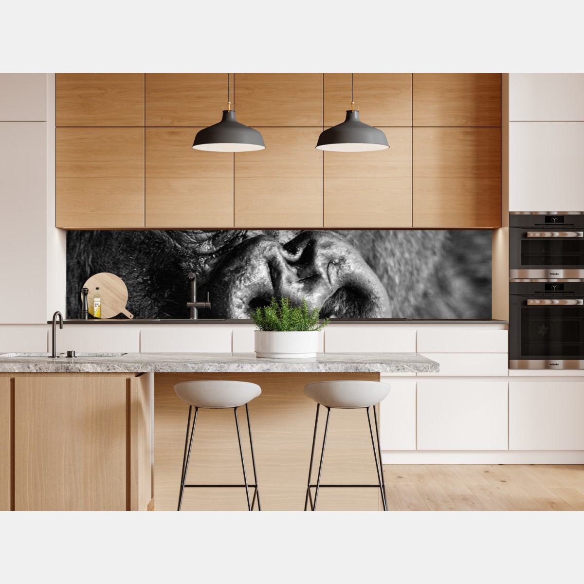 Repositionierbarer Aufkleber intensives gorilla-porträt in schwarzweiß – Wallnifity® Repositionierbarer Aufkleber intensives gorilla-porträt in schwarzweiß – Wallnifity®