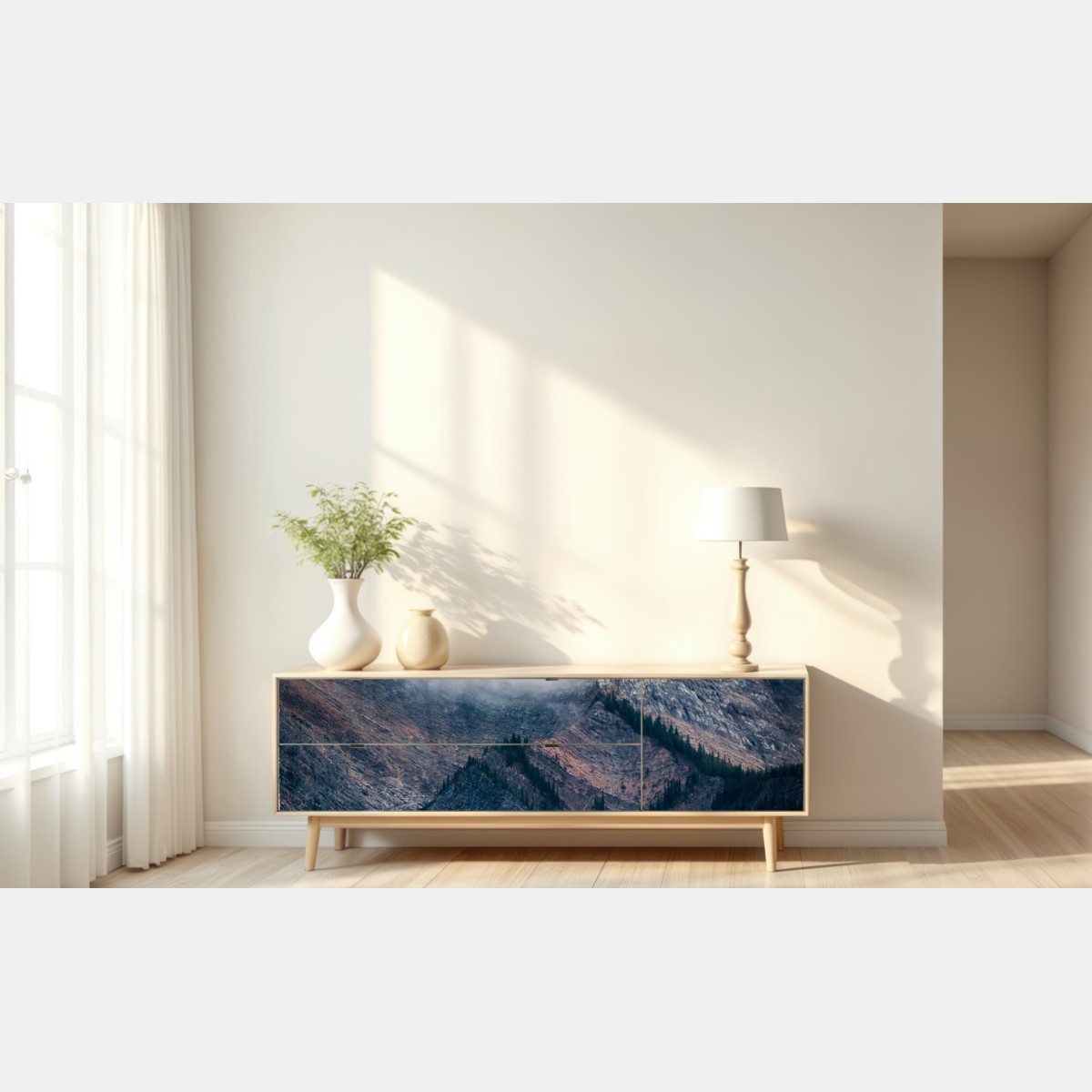 Repositionierbarer Aufkleber dramatischer alpiner gipfel im nebel – Wallnifity® Repositionierbarer Aufkleber dramatischer alpiner gipfel im nebel – Wallnifity®