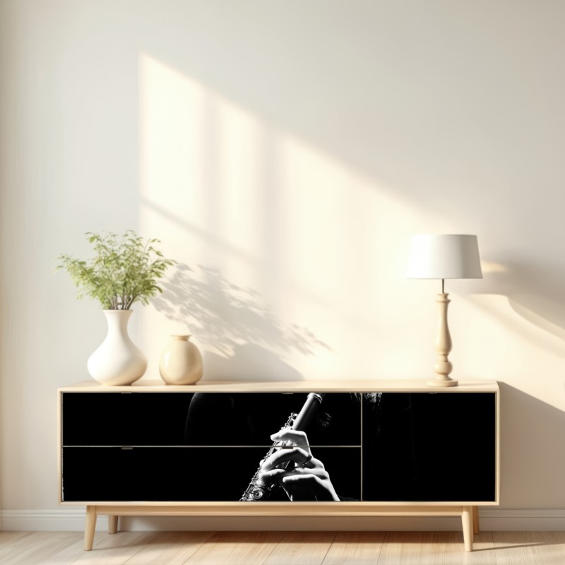 Repositionierbarer Aufkleber elegante flötensilhouette – Wallnifity® Repositionierbarer Aufkleber elegante flötensilhouette – Wallnifity®