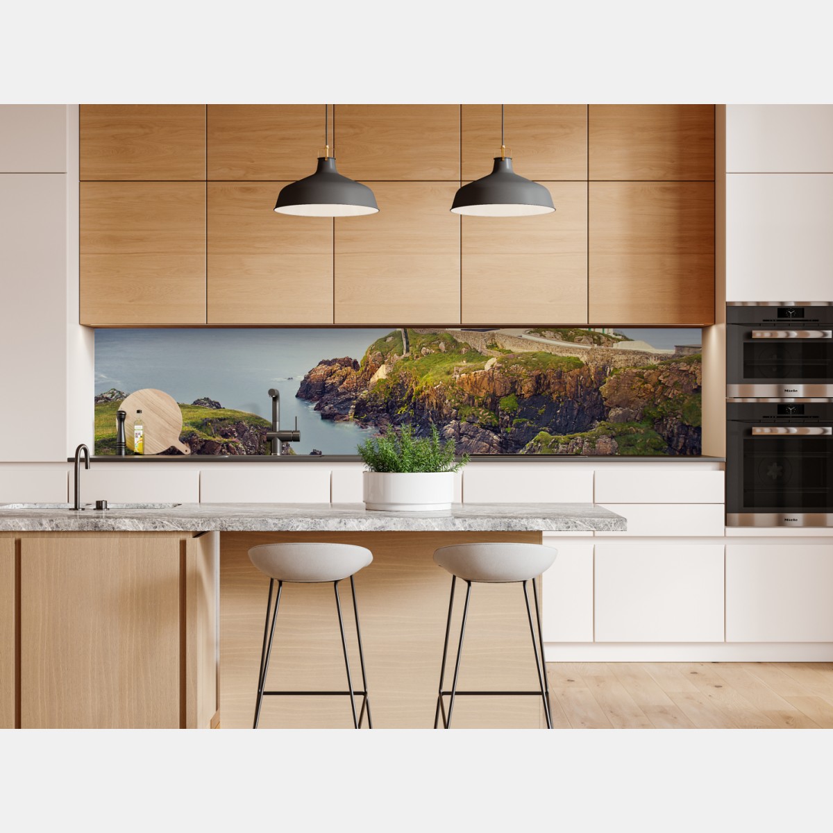 Repositionierbarer Aufkleber lila leuchtturm an steiler küste – Wallnifity® Repositionierbarer Aufkleber lila leuchtturm an steiler küste – Wallnifity®