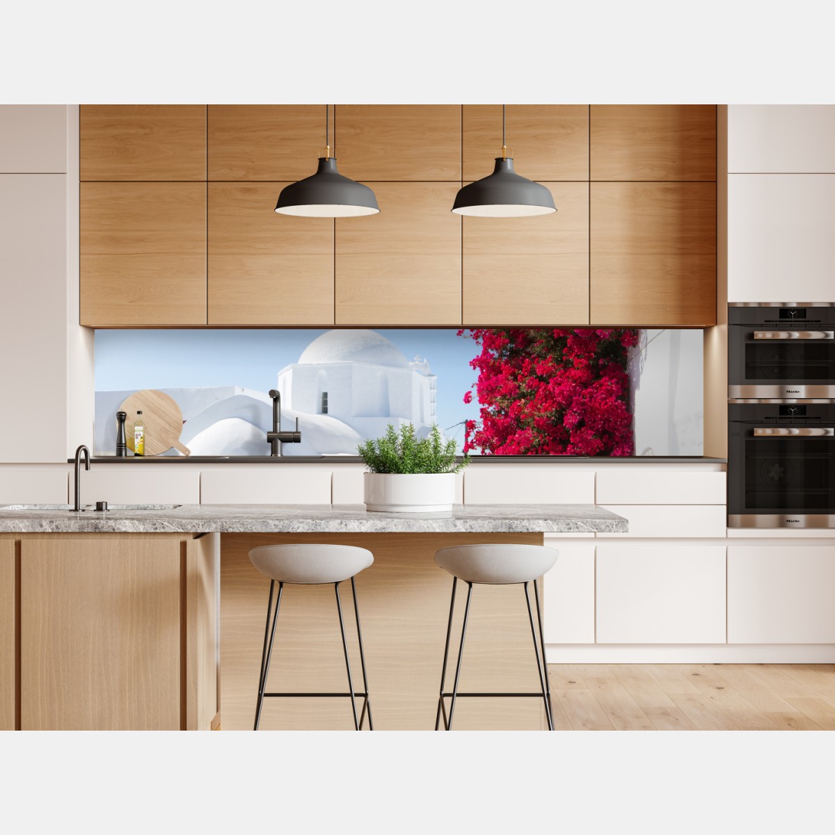 Repositionierbarer Aufkleber sonnige gasse auf der insel mit leuchtender buganvillea – Wallnifity® Repositionierbarer Aufkleber sonnige gasse auf der insel mit leuchtender buganvillea – Wallnifity®