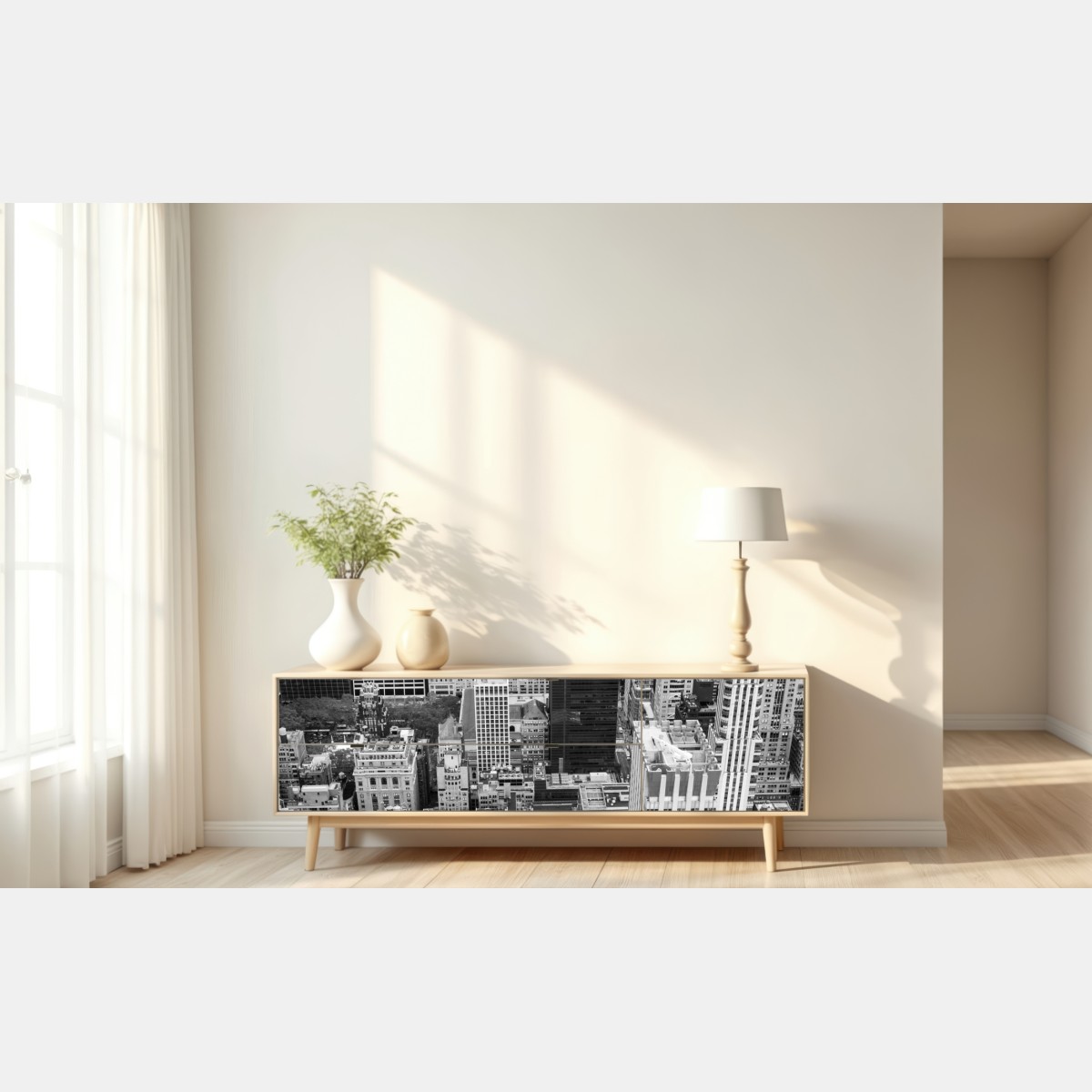 Repositionierbarer Aufkleber schwarzweiße stadtsilhouette – Wallnifity® Repositionierbarer Aufkleber schwarzweiße stadtsilhouette – Wallnifity®
