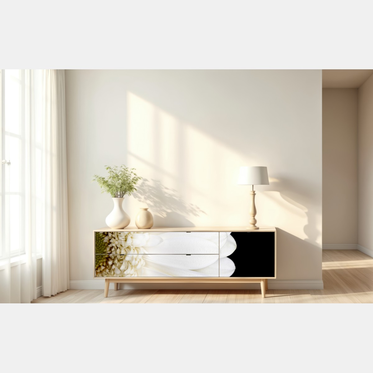 Repositionierbarer Aufkleber weiße gerbera auf schwarzem hintergrund minimalistische nahaufnahme – Wallnifity® Repositionierbarer Aufkleber weiße gerbera auf schwarzem hintergrund minimalistische nahaufnahme – Wallnifity®