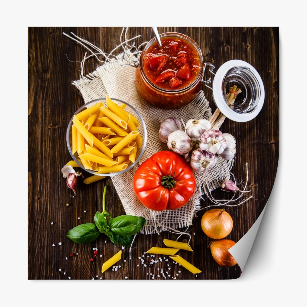 Repositionierbarer Aufkleber rustikales italienisches pasta-arrangement – Wallnifity® Repositionierbarer Aufkleber rustikales italienisches pasta-arrangement – Wallnifity®