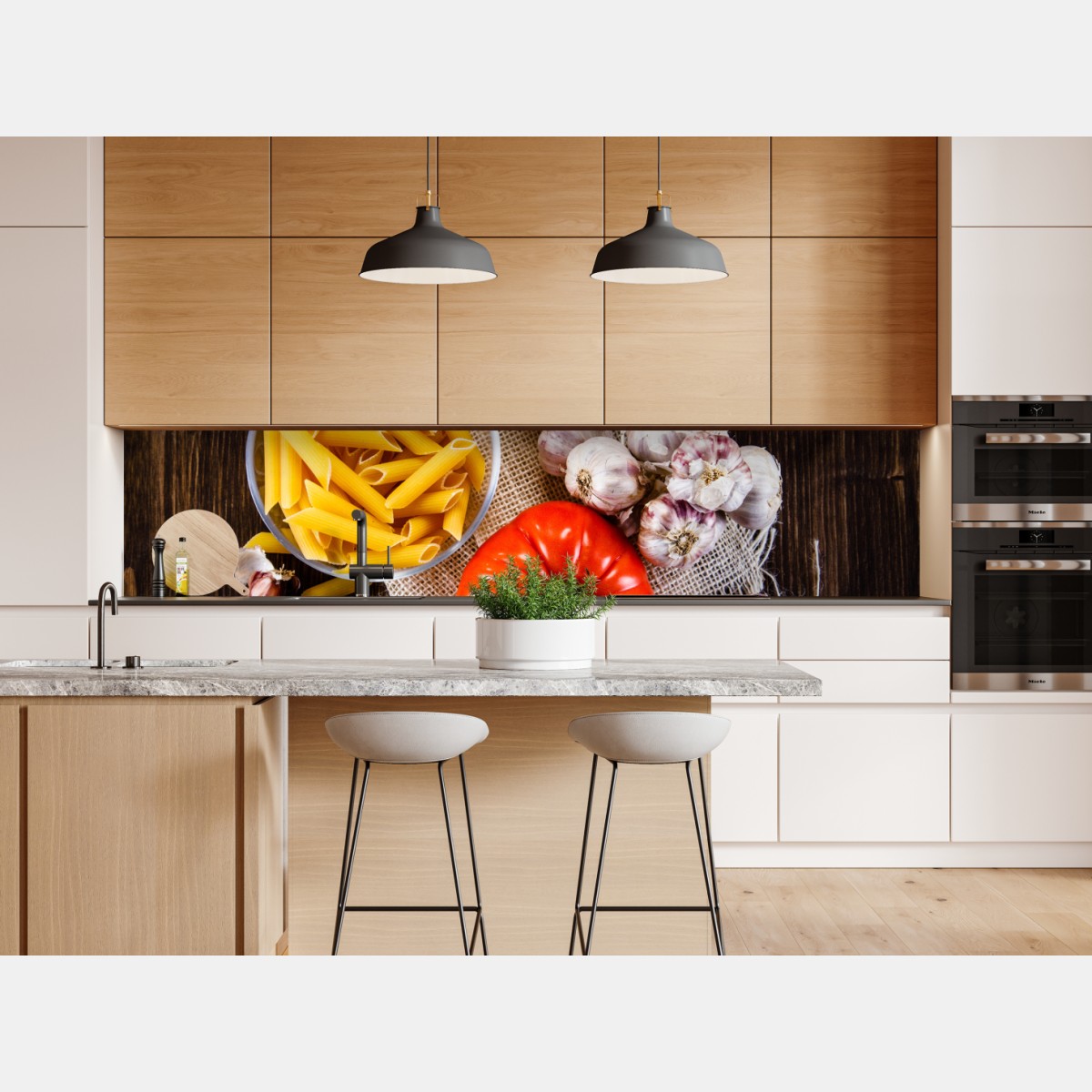 Repositionierbarer Aufkleber rustikales italienisches pasta-arrangement – Wallnifity® Repositionierbarer Aufkleber rustikales italienisches pasta-arrangement – Wallnifity®