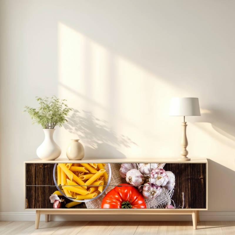 Repositionierbarer Aufkleber rustikales italienisches pasta-arrangement – Wallnifity® Repositionierbarer Aufkleber rustikales italienisches pasta-arrangement – Wallnifity®