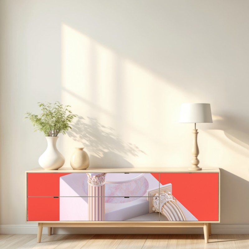 Repositionierbarer Aufkleber marmorkugel und klassische säulen auf orange – Wallnifity® Repositionierbarer Aufkleber marmorkugel und klassische säulen auf orange – Wallnifity®