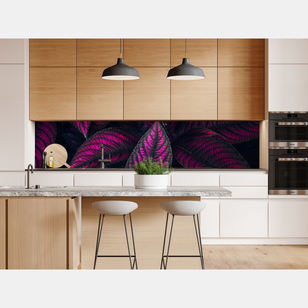 Repositionierbarer Aufkleber leuchtendes violettes blättermotiv – Wallnifity® Repositionierbarer Aufkleber leuchtendes violettes blättermotiv – Wallnifity®