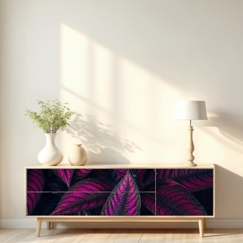 Repositionierbarer Aufkleber leuchtendes violettes blättermotiv – Wallnifity® Repositionierbarer Aufkleber leuchtendes violettes blättermotiv – Wallnifity®