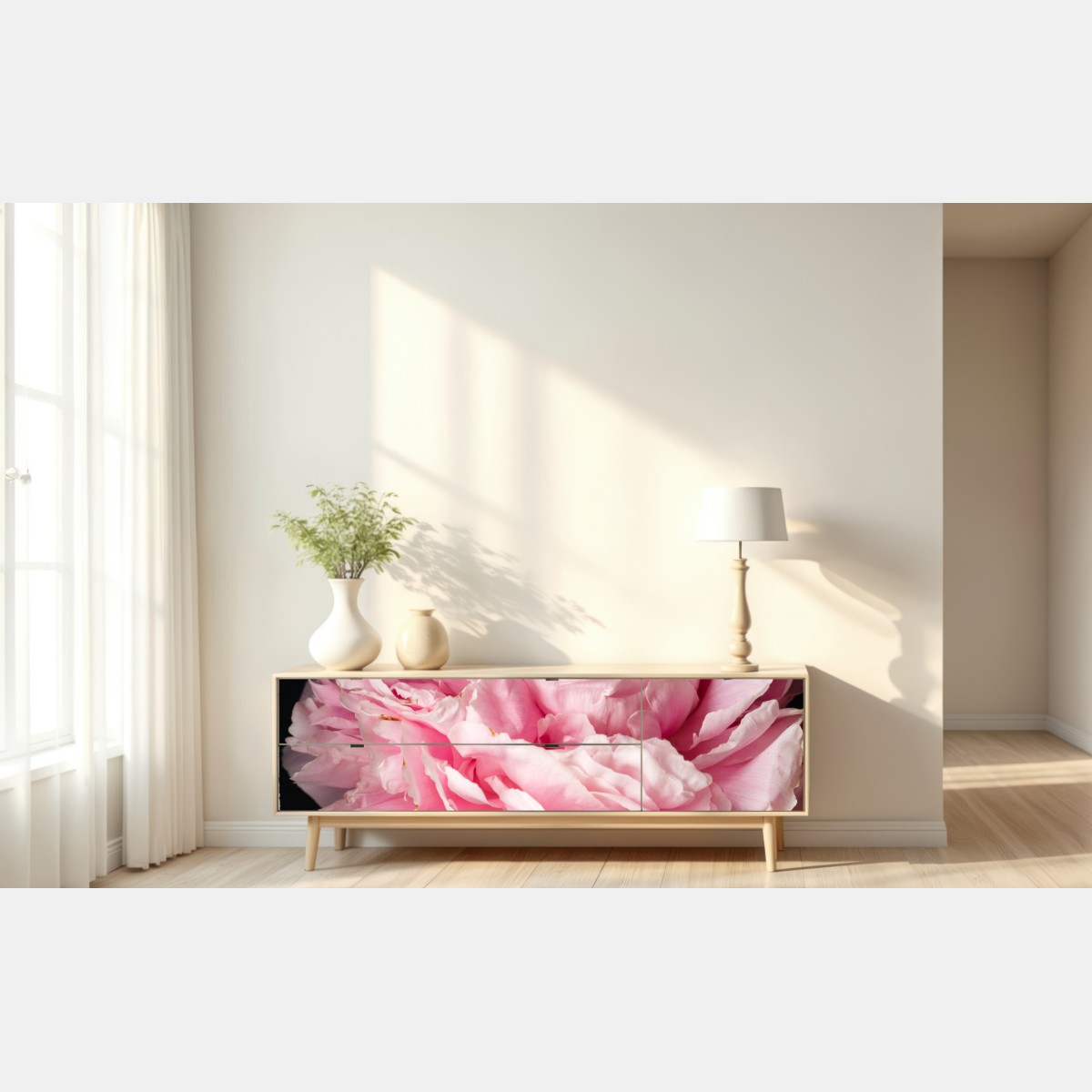 Repositionierbarer Aufkleber zarte rosa pfingstrose nahaufnahme – Wallnifity® Repositionierbarer Aufkleber zarte rosa pfingstrose nahaufnahme – Wallnifity®