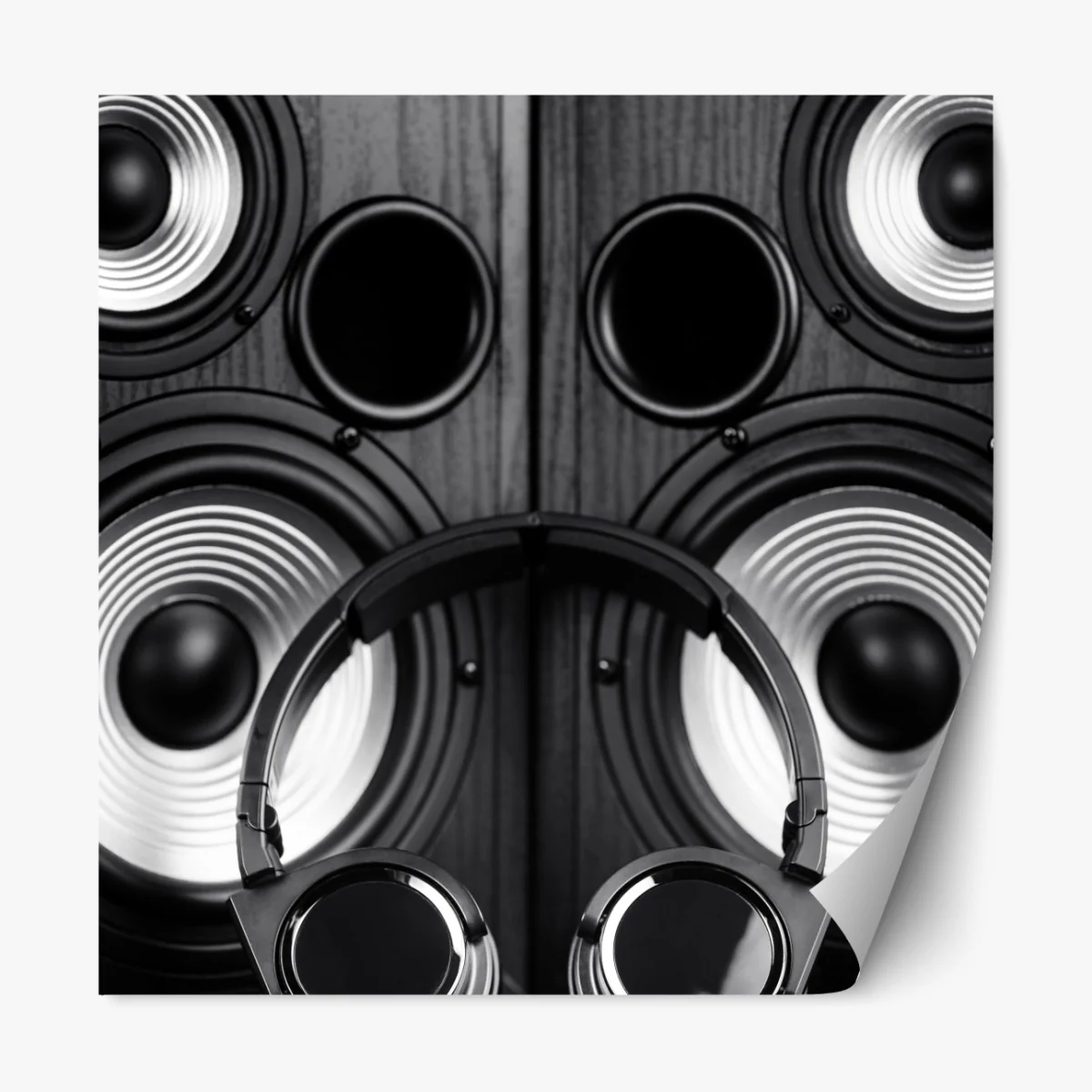 Repositionierbarer Aufkleber monochromes audio-ensemble mit kopfhörern und lautsprechern – Wallnifity® Repositionierbarer Aufkleber monochromes audio-ensemble mit kopfhörern und lautsprechern – Wallnifity®