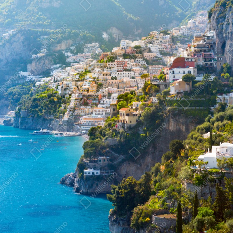 Repositionierbarer Aufkleber Positano küstenpanorama an der klippe – Wallnifity® Repositionierbarer Aufkleber Positano küstenpanorama an der klippe – Wallnifity®