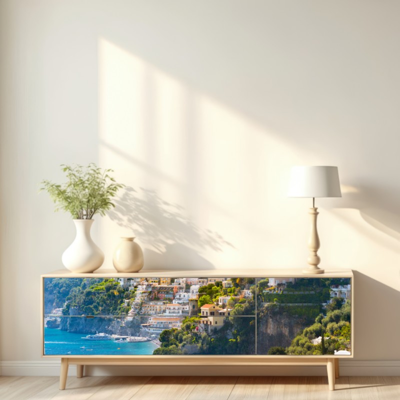Repositionierbarer Aufkleber Positano küstenpanorama an der klippe – Wallnifity® Repositionierbarer Aufkleber Positano küstenpanorama an der klippe – Wallnifity®