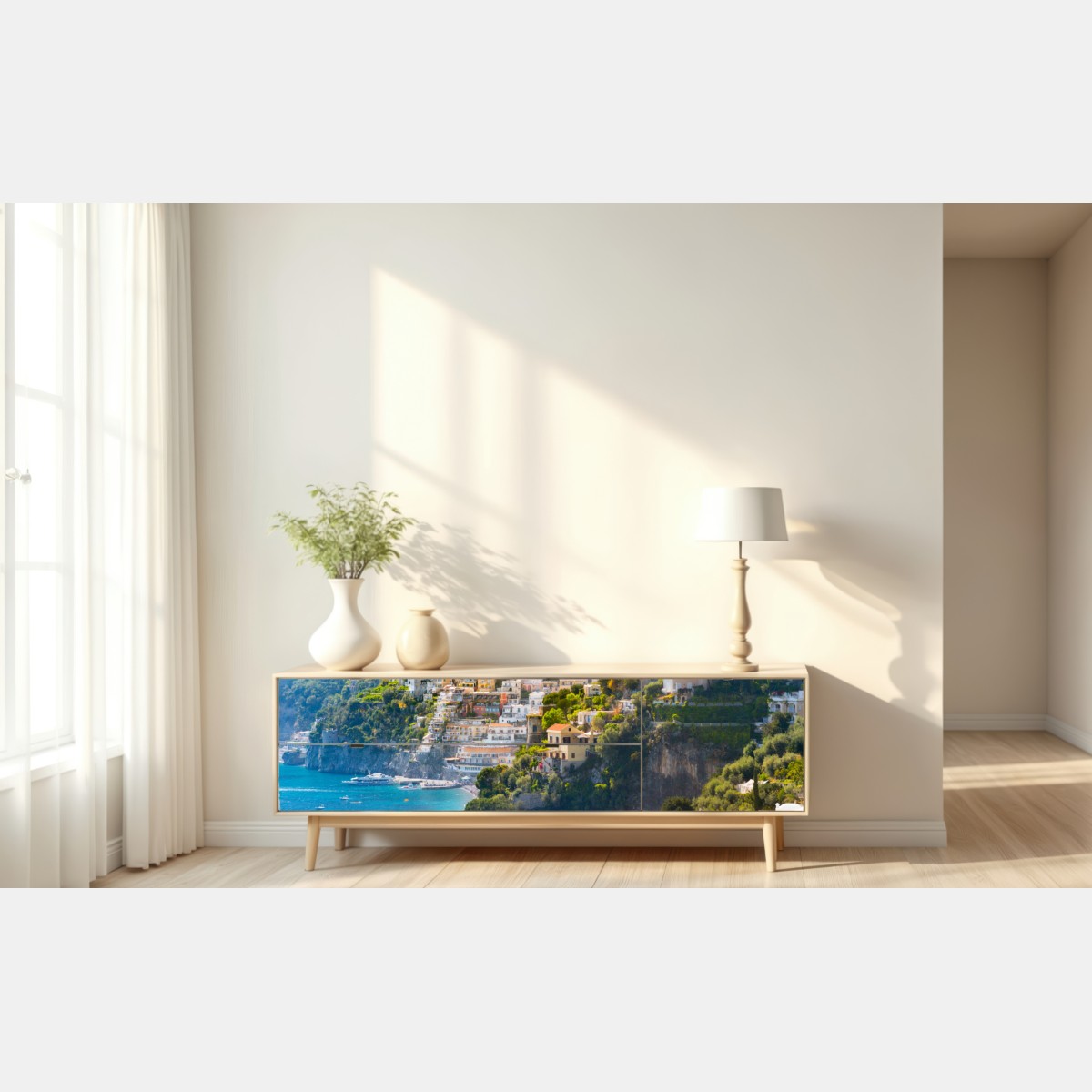 Repositionierbarer Aufkleber Positano küstenpanorama an der klippe – Wallnifity® Repositionierbarer Aufkleber Positano küstenpanorama an der klippe – Wallnifity®