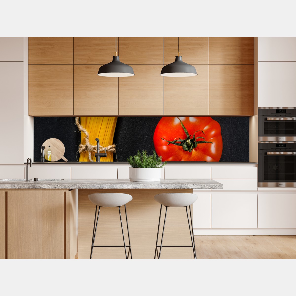 Repositionierbarer Aufkleber minimalistische spaghetti- und tomatenkomposition – Wallnifity® Repositionierbarer Aufkleber minimalistische spaghetti- und tomatenkomposition – Wallnifity®