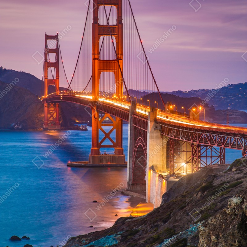Repositionierbarer Aufkleber golden gate bridge bei dämmerung, San Francisco – Wallnifity® Repositionierbarer Aufkleber golden gate bridge bei dämmerung, San Francisco – Wallnifity®