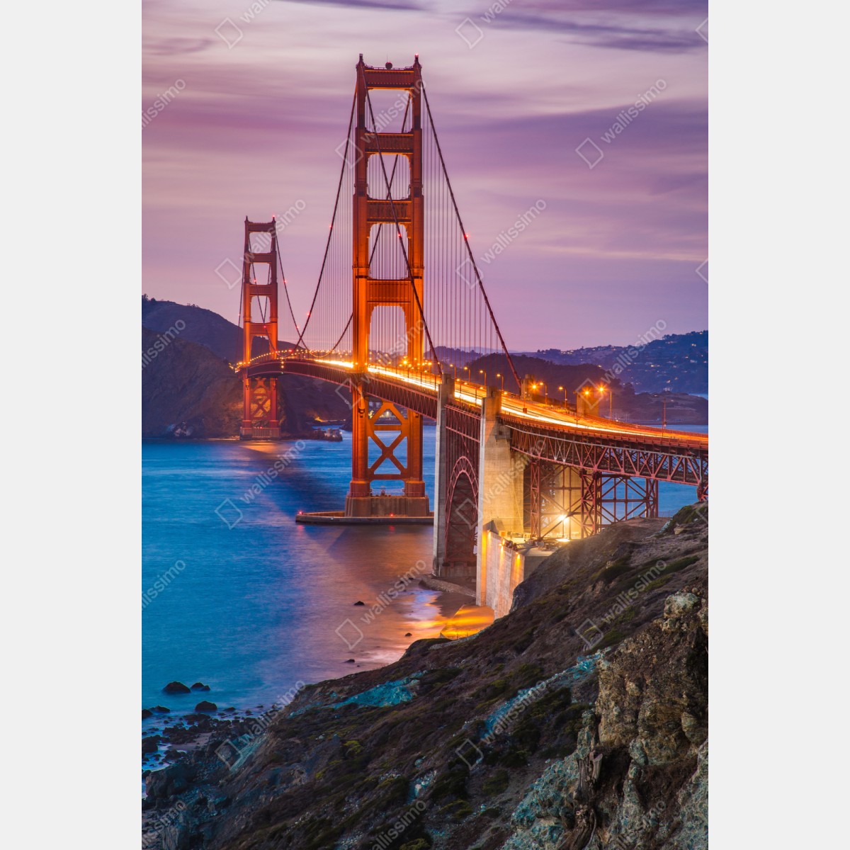 Repositionierbarer Aufkleber golden gate bridge bei dämmerung, San Francisco – Wallnifity® Repositionierbarer Aufkleber golden gate bridge bei dämmerung, San Francisco – Wallnifity®