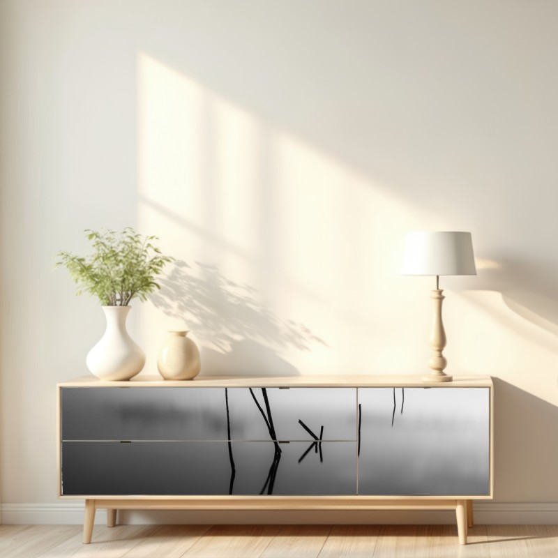 Repositionierbarer Aufkleber ruhiger monochromer see mit reflexionen – Wallnifity® Repositionierbarer Aufkleber ruhiger monochromer see mit reflexionen – Wallnifity®
