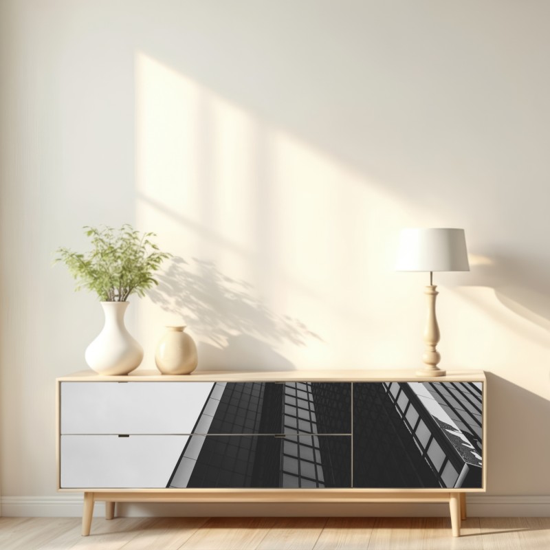 Repositionierbarer Aufkleber monochromer wolkenkratzer in perspektive – Wallnifity® Repositionierbarer Aufkleber monochromer wolkenkratzer in perspektive – Wallnifity®