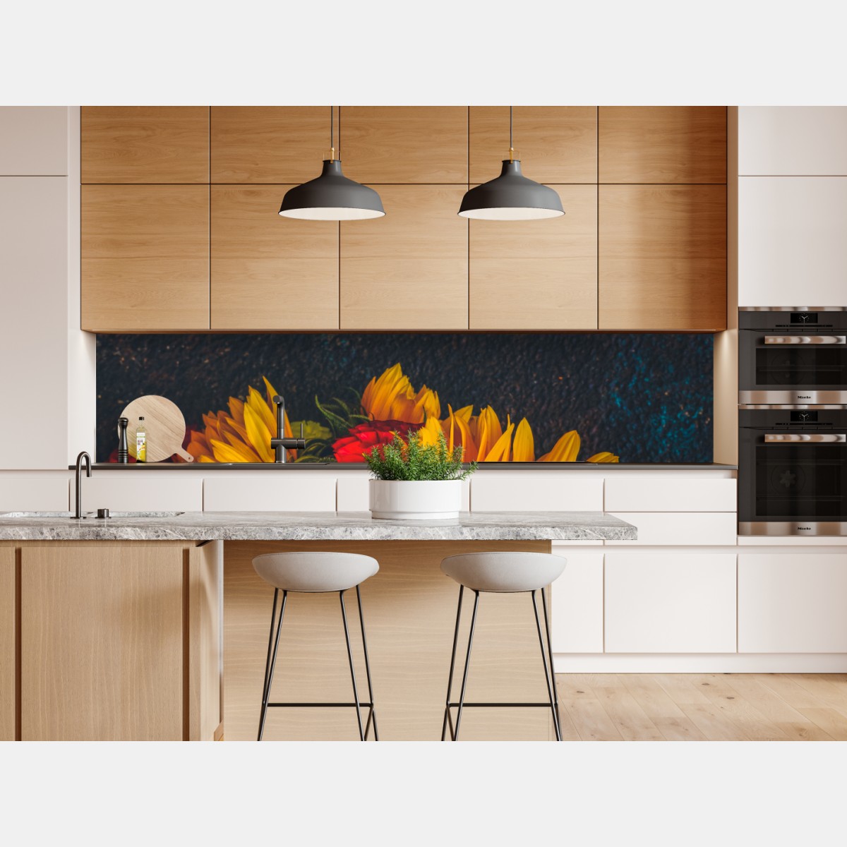 Repositionierbarer Aufkleber lebendiger sonnenblumenstrauß vor dunklem hintergrund – Wallnifity® Repositionierbarer Aufkleber lebendiger sonnenblumenstrauß vor dunklem hintergrund – Wallnifity®