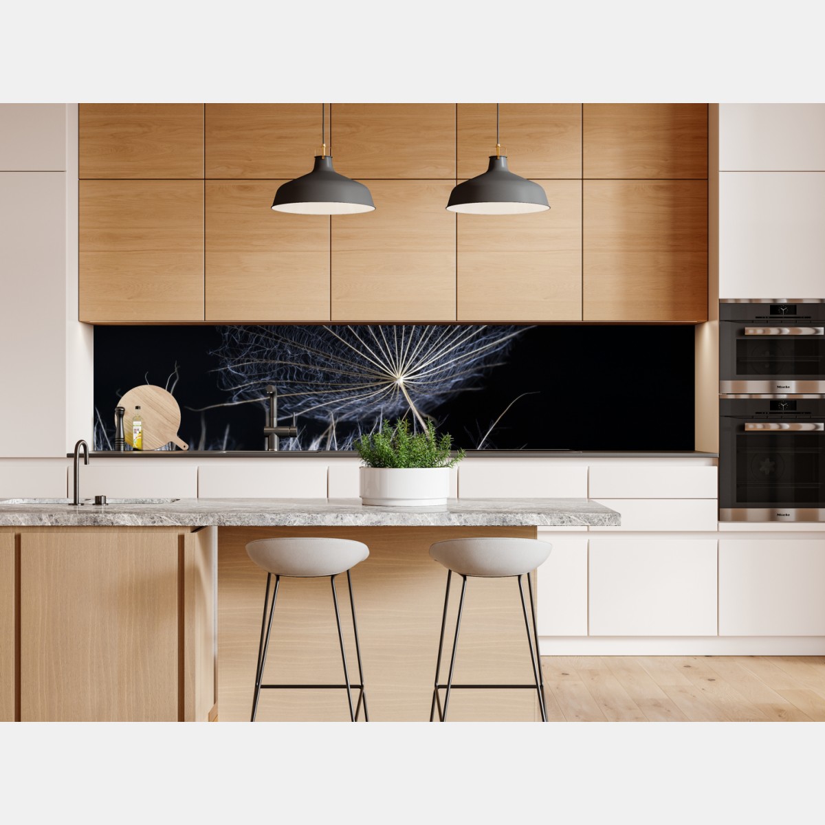 Repositionierbarer Aufkleber zarter löwenzahnsamen auf schwarzem hintergrund – Wallnifity® Repositionierbarer Aufkleber zarter löwenzahnsamen auf schwarzem hintergrund – Wallnifity®