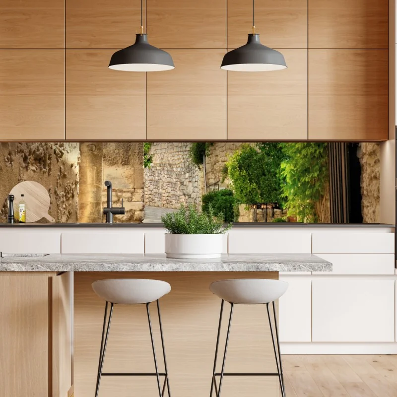 Repositionierbarer Aufkleber reizende kopfsteinpflasterstraße in Les Baux de Provence – Wallnifity® Repositionierbarer Aufkleber reizende kopfsteinpflasterstraße in Les Baux de Provence – Wallnifity®
