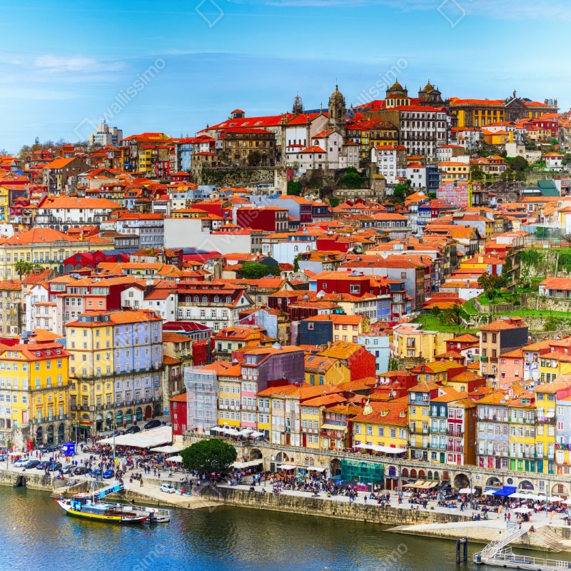 Repositionierbarer Aufkleber Porto buntes uferpanorama – Wallnifity® Repositionierbarer Aufkleber Porto buntes uferpanorama – Wallnifity®