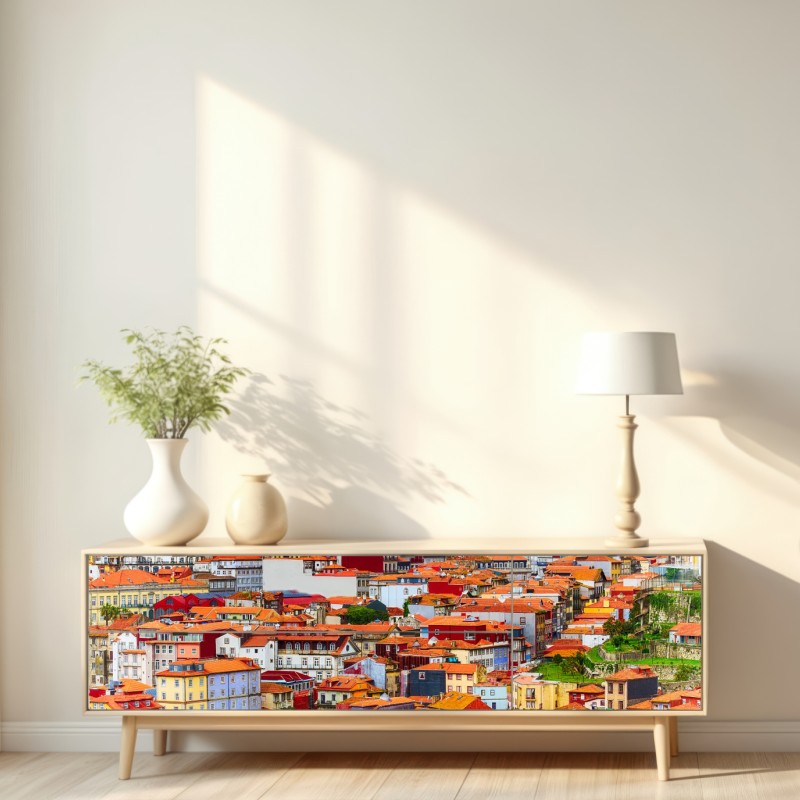 Repositionierbarer Aufkleber Porto buntes uferpanorama – Wallnifity® Repositionierbarer Aufkleber Porto buntes uferpanorama – Wallnifity®