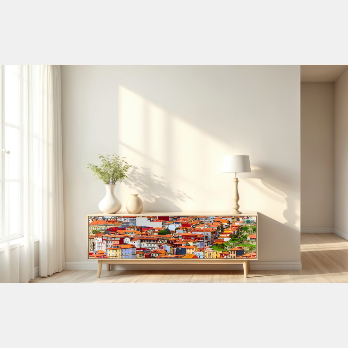 Repositionierbarer Aufkleber Porto buntes uferpanorama – Wallnifity® Repositionierbarer Aufkleber Porto buntes uferpanorama – Wallnifity®
