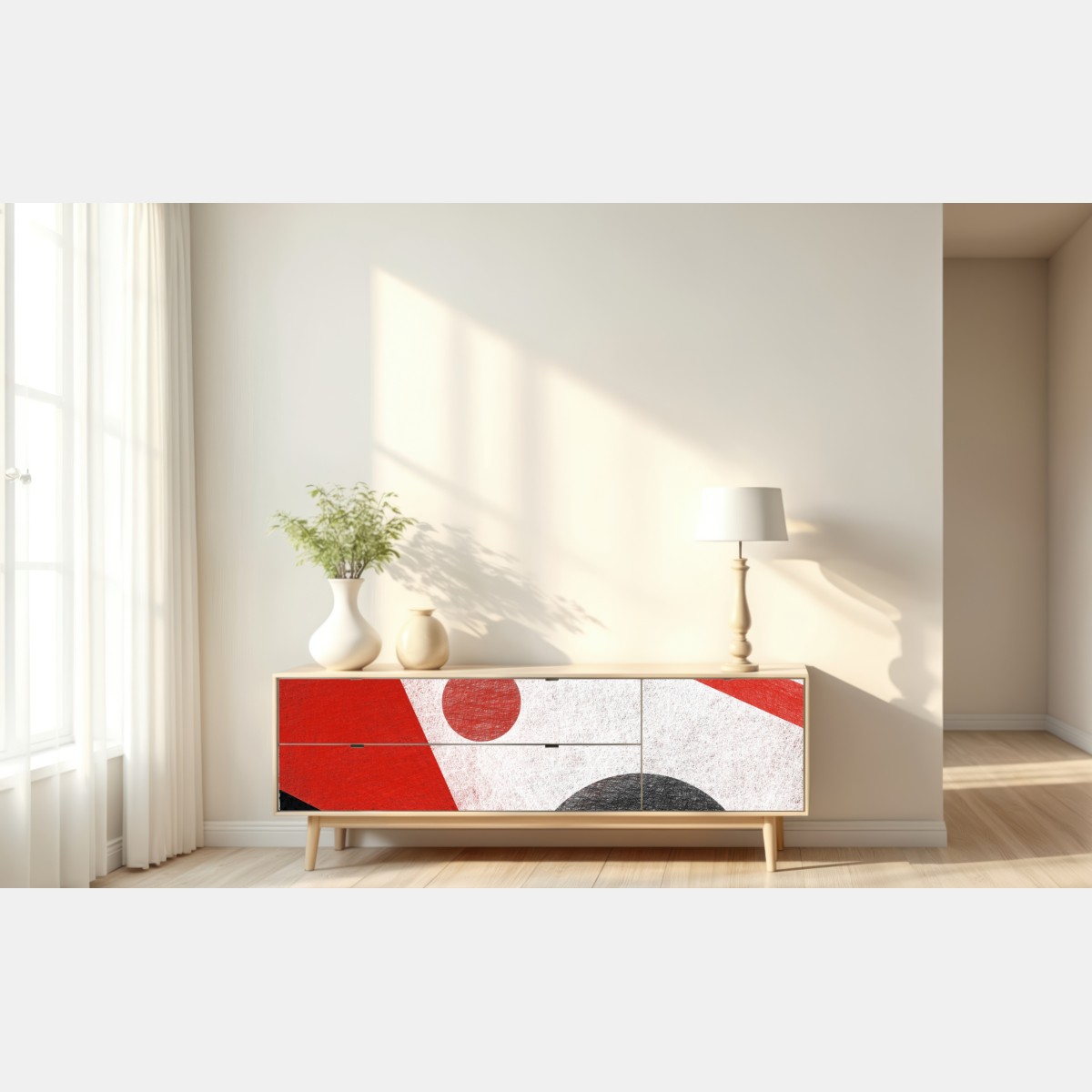 Repositionierbarer Aufkleber geometrische abstraktion in rot und schwarz – Wallnifity® Repositionierbarer Aufkleber geometrische abstraktion in rot und schwarz – Wallnifity®