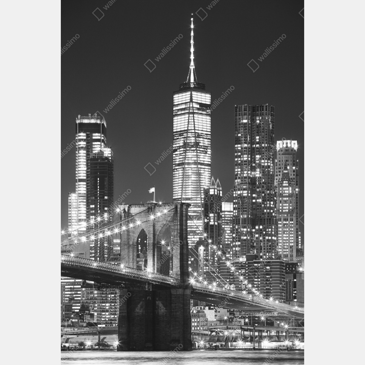 Repositionierbarer Aufkleber Brooklyn Bridge und Manhattan skyline bei nacht – Wallnifity® Repositionierbarer Aufkleber Brooklyn Bridge und Manhattan skyline bei nacht – Wallnifity®