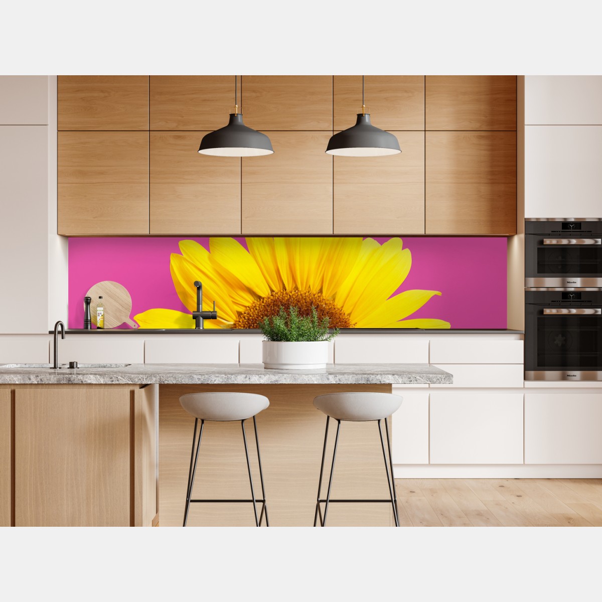 Repositionierbarer Aufkleber leuchtende sonnenblume auf rosa hintergrund – Wallnifity® Repositionierbarer Aufkleber leuchtende sonnenblume auf rosa hintergrund – Wallnifity®
