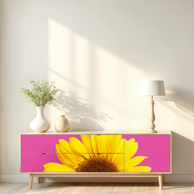 Repositionierbarer Aufkleber leuchtende sonnenblume auf rosa hintergrund – Wallnifity® Repositionierbarer Aufkleber leuchtende sonnenblume auf rosa hintergrund – Wallnifity®