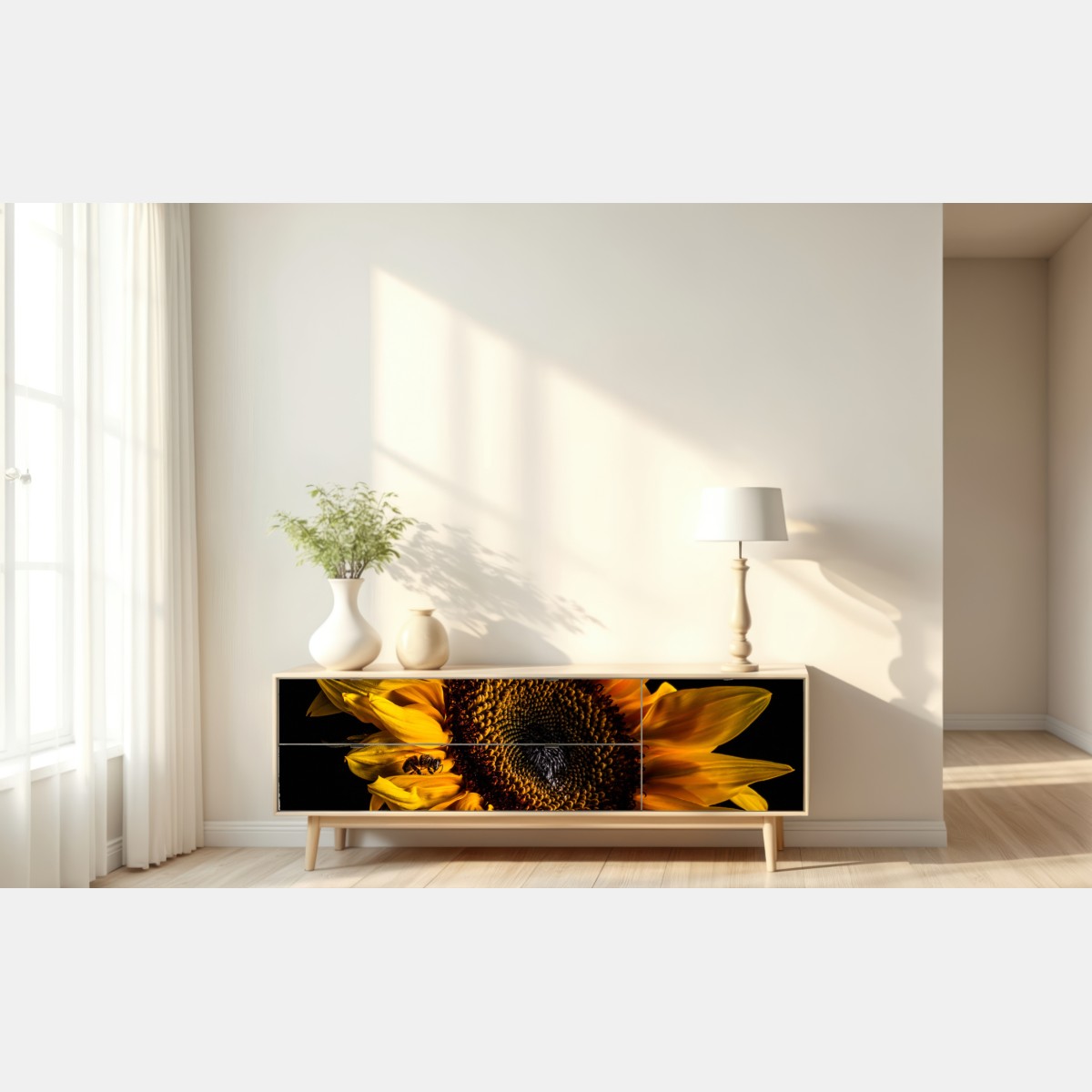 Repositionierbarer Aufkleber goldene sonnenblume in nahaufnahme – Wallnifity® Repositionierbarer Aufkleber goldene sonnenblume in nahaufnahme – Wallnifity®