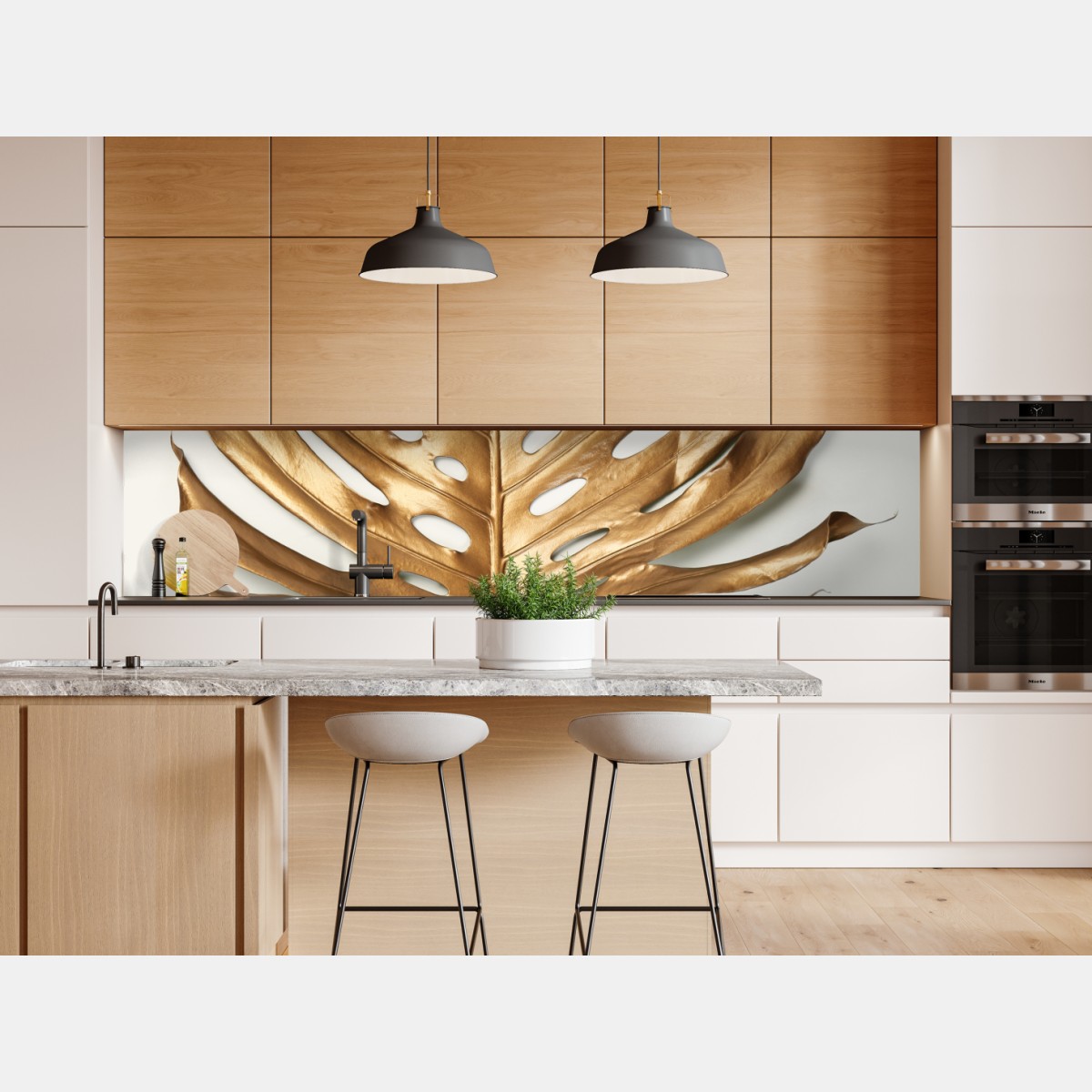Repositionierbarer Aufkleber goldenes monstera blatt auf weißem hintergrund – Wallnifity® Repositionierbarer Aufkleber goldenes monstera blatt auf weißem hintergrund – Wallnifity®