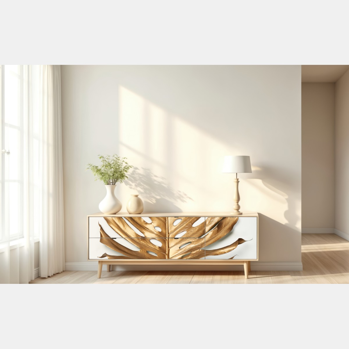 Repositionierbarer Aufkleber goldenes monstera blatt auf weißem hintergrund – Wallnifity® Repositionierbarer Aufkleber goldenes monstera blatt auf weißem hintergrund – Wallnifity®