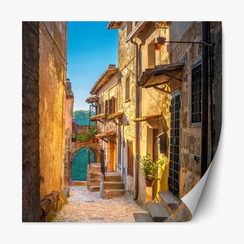 Repositionierbarer Aufkleber sonnenbeschienene gasse in der Toskana – Wallnifity® Repositionierbarer Aufkleber sonnenbeschienene gasse in der Toskana – Wallnifity®