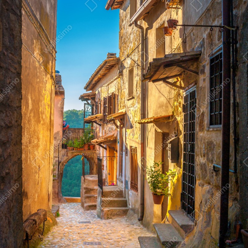 Repositionierbarer Aufkleber sonnenbeschienene gasse in der Toskana – Wallnifity® Repositionierbarer Aufkleber sonnenbeschienene gasse in der Toskana – Wallnifity®