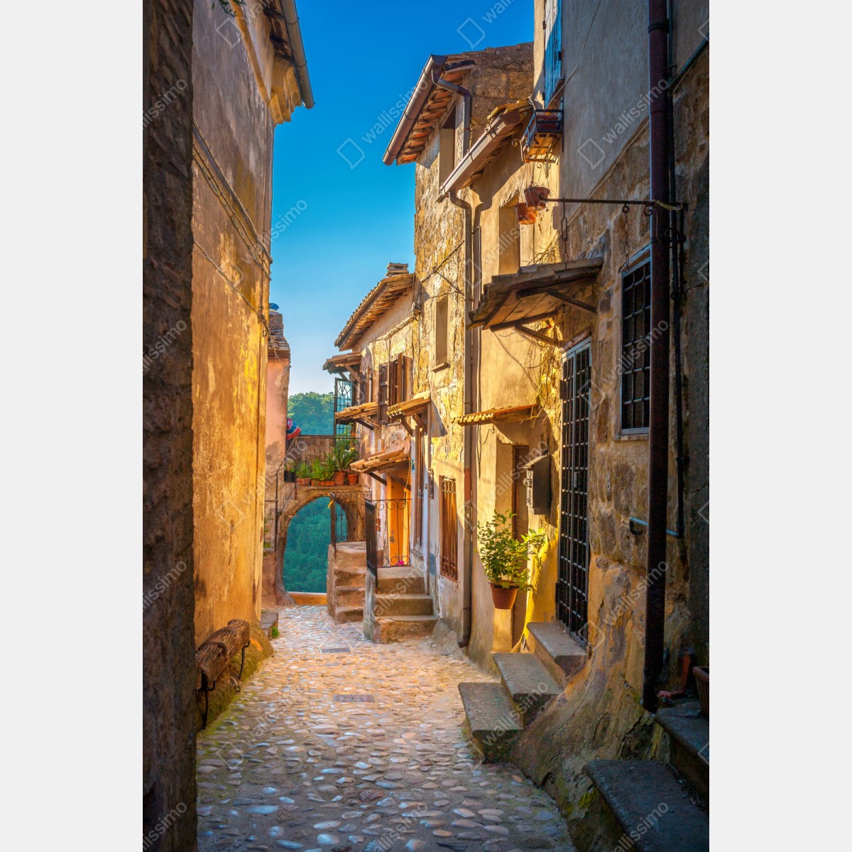Repositionierbarer Aufkleber sonnenbeschienene gasse in der Toskana – Wallnifity® Repositionierbarer Aufkleber sonnenbeschienene gasse in der Toskana – Wallnifity®