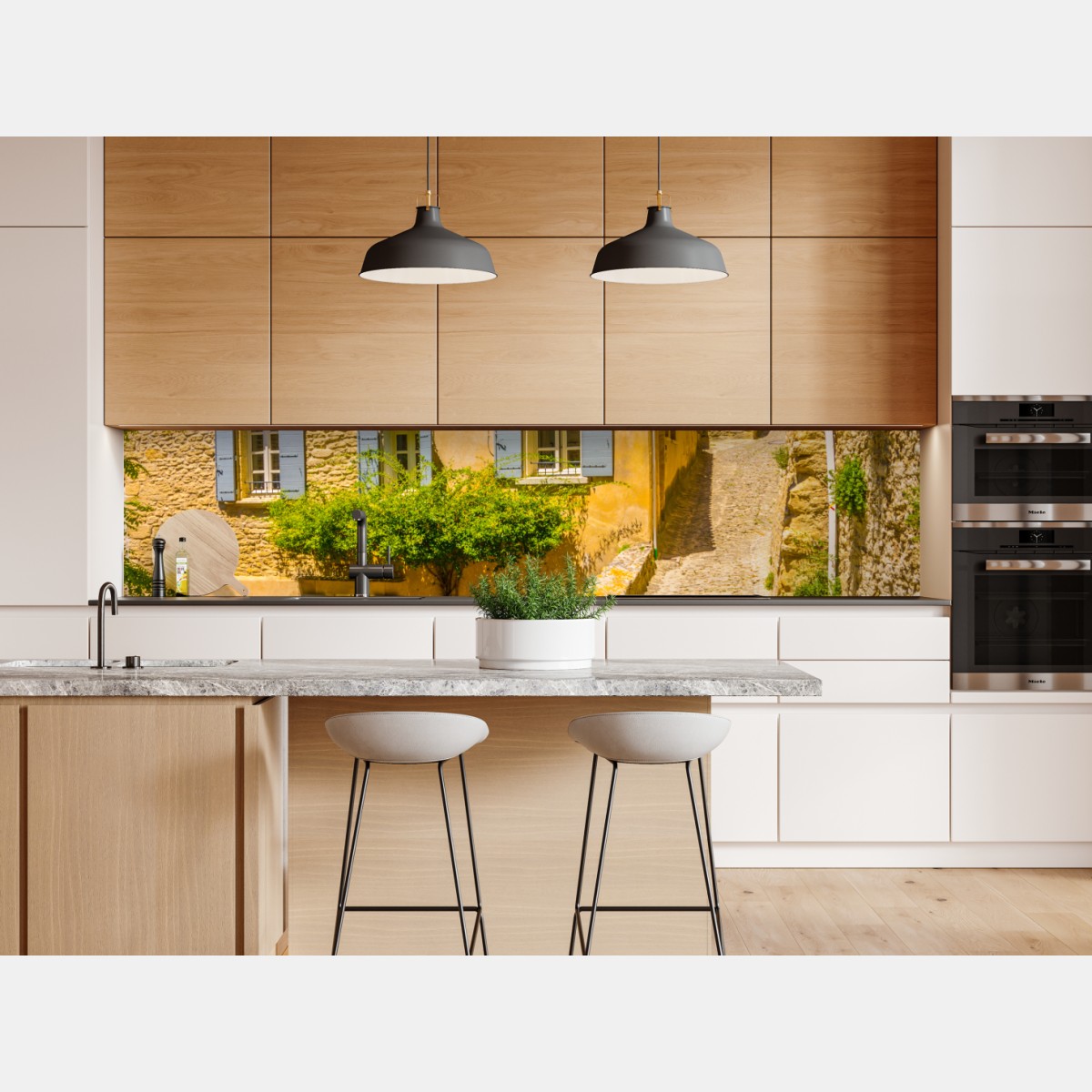 Repositionierbarer Aufkleber sonnige kopfsteinpflastergasse – Wallnifity® Repositionierbarer Aufkleber sonnige kopfsteinpflastergasse – Wallnifity®