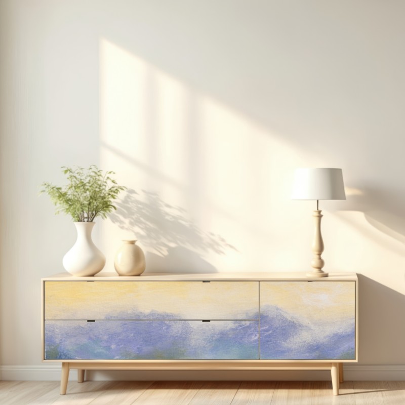 Repositionierbarer Aufkleber sonnenaufgang über der sommerwiese – Wallnifity® Repositionierbarer Aufkleber sonnenaufgang über der sommerwiese – Wallnifity®