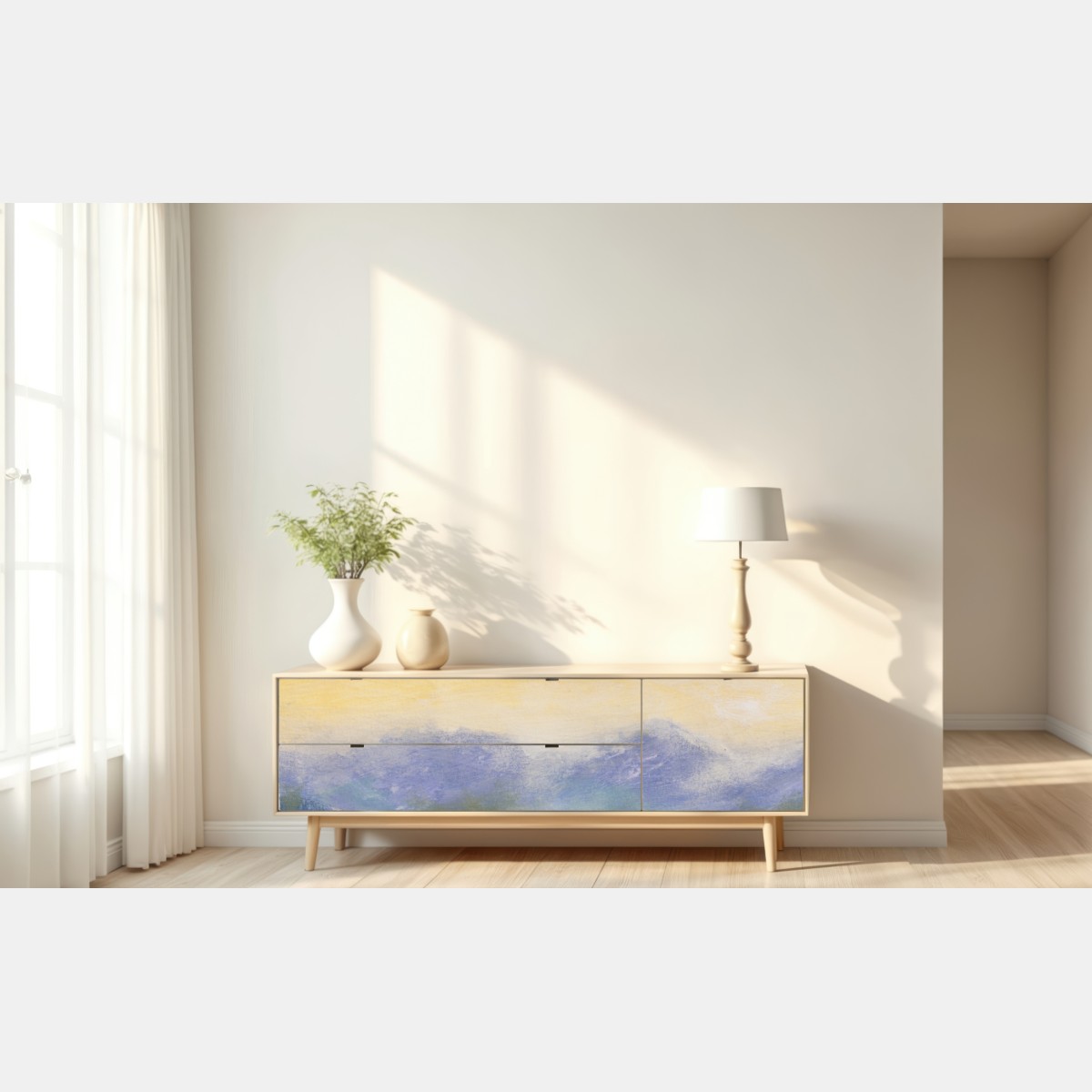 Repositionierbarer Aufkleber sonnenaufgang über der sommerwiese – Wallnifity® Repositionierbarer Aufkleber sonnenaufgang über der sommerwiese – Wallnifity®