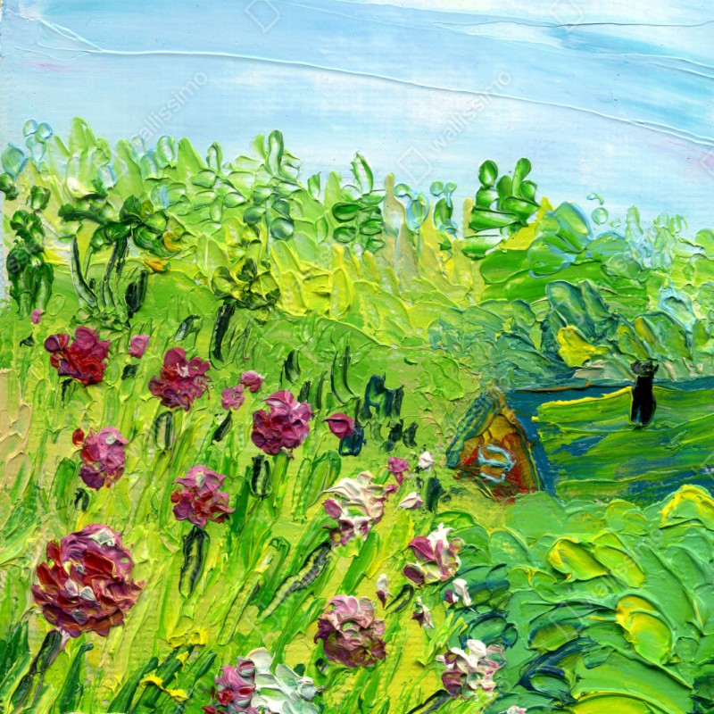Repositionierbarer Aufkleber pfingstrosenwiese im frühling — impasto blumenbild – Wallnifity® Repositionierbarer Aufkleber pfingstrosenwiese im frühling — impasto blumenbild – Wallnifity®