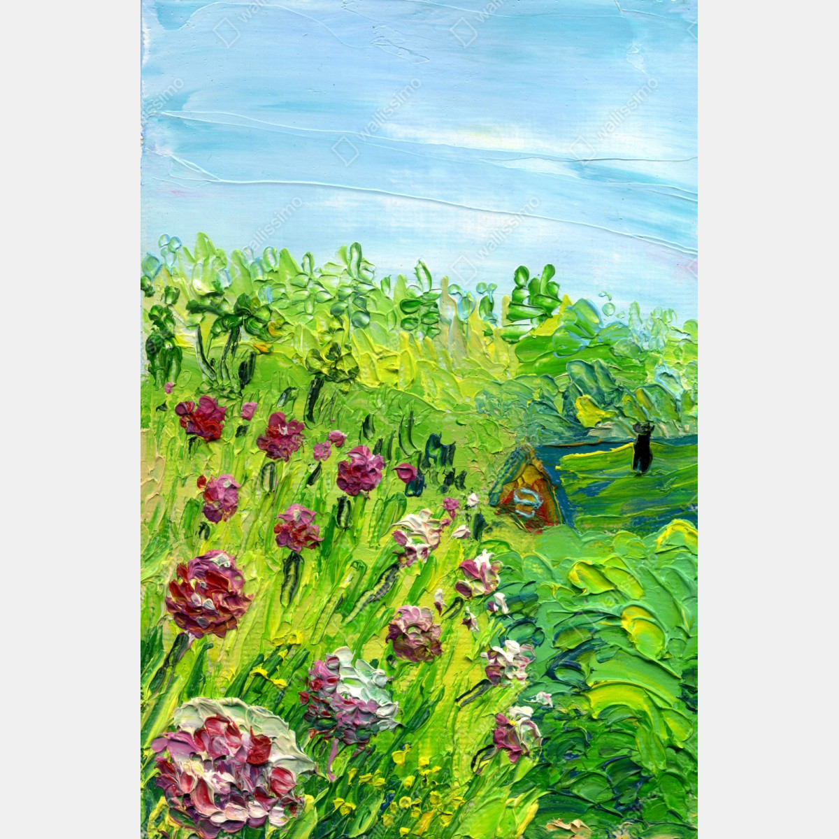 Repositionierbarer Aufkleber pfingstrosenwiese im frühling — impasto blumenbild – Wallnifity® Repositionierbarer Aufkleber pfingstrosenwiese im frühling — impasto blumenbild – Wallnifity®