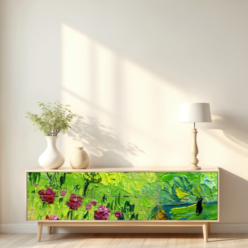 Repositionierbarer Aufkleber pfingstrosenwiese im frühling — impasto blumenbild – Wallnifity® Repositionierbarer Aufkleber pfingstrosenwiese im frühling — impasto blumenbild – Wallnifity®