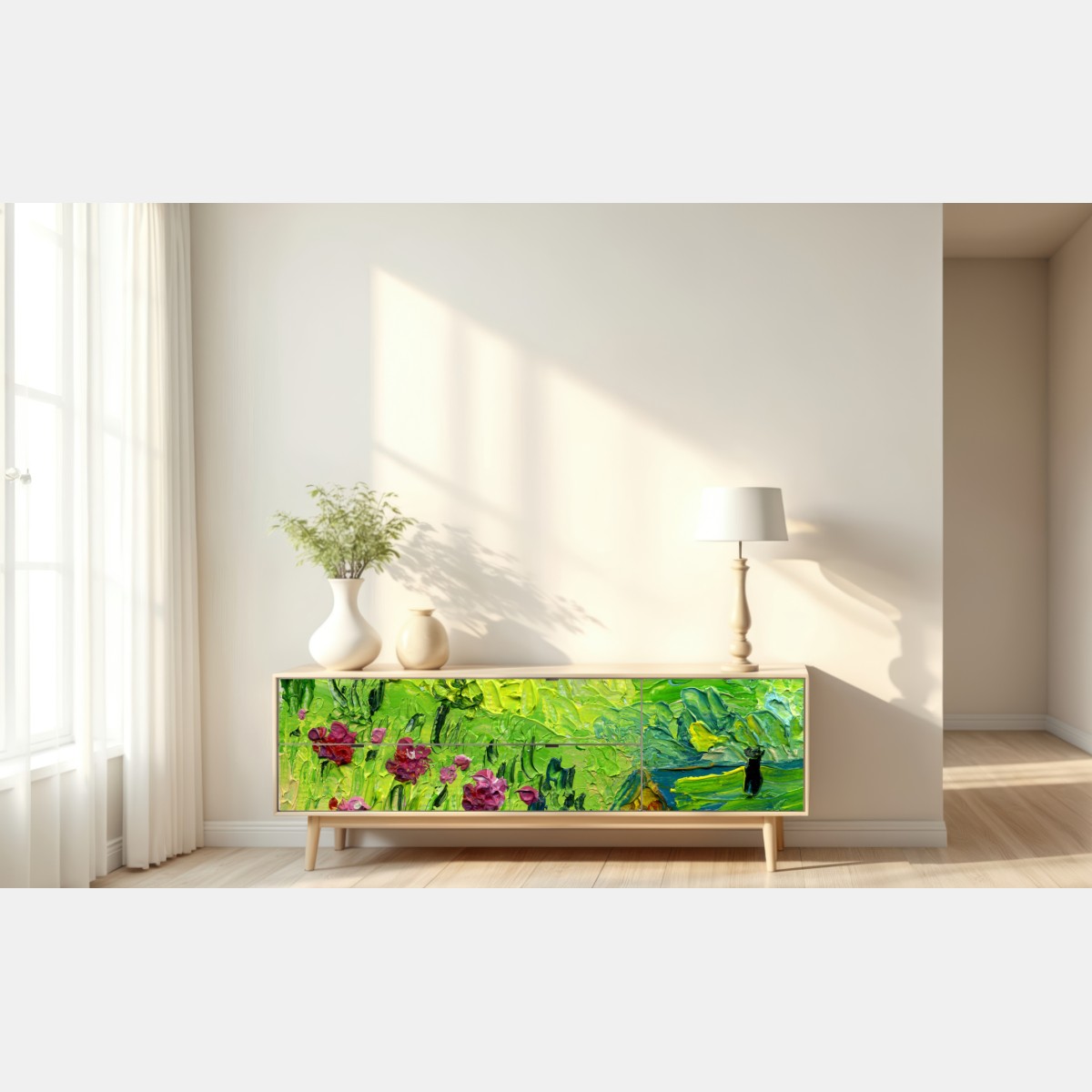 Repositionierbarer Aufkleber pfingstrosenwiese im frühling — impasto blumenbild – Wallnifity® Repositionierbarer Aufkleber pfingstrosenwiese im frühling — impasto blumenbild – Wallnifity®